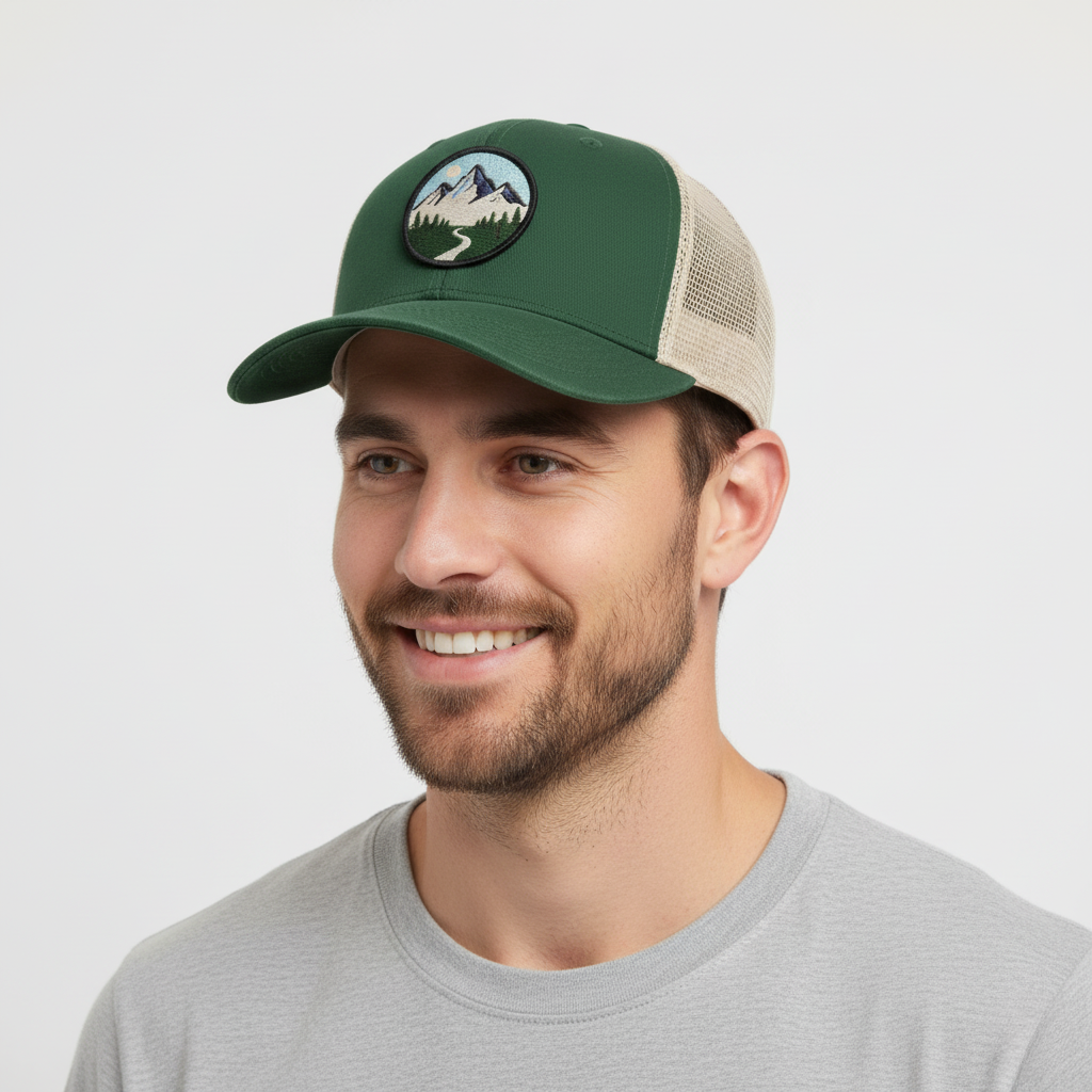Adjustable Trucker Cap with Mesh Back and Embroidered Front Patch
