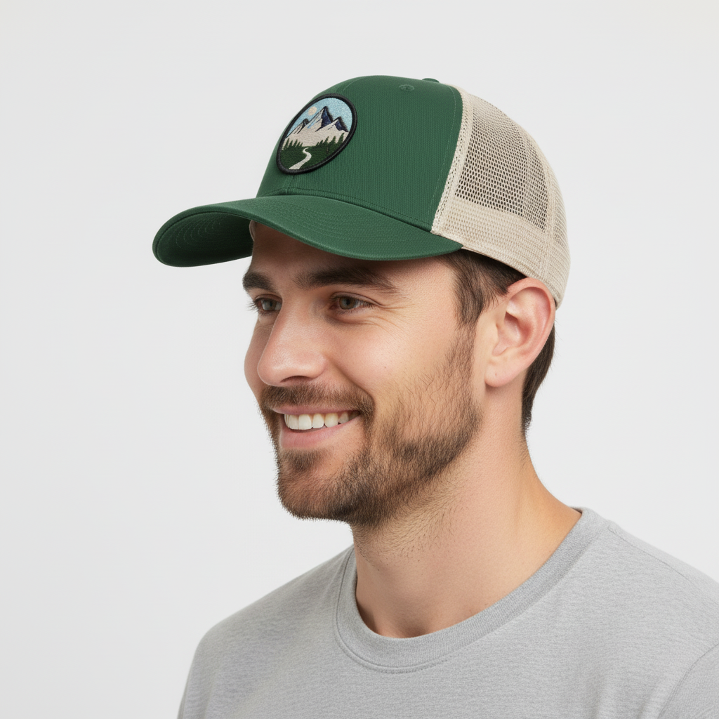 Adjustable Trucker Cap with Mesh Back and Embroidered Front Patch