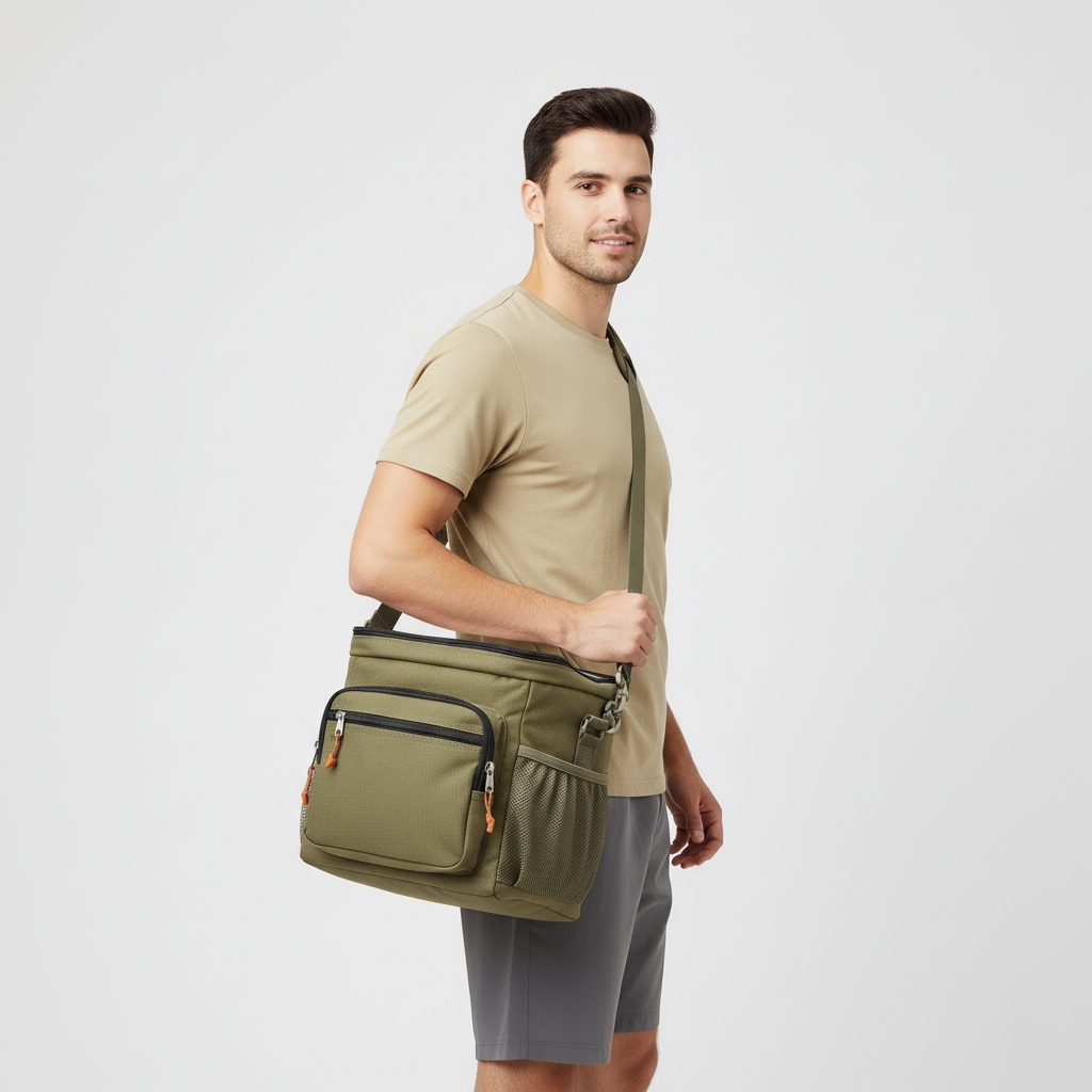 Insulated Cooler Bag with Three-Layer Thermal Lining and External Pockets