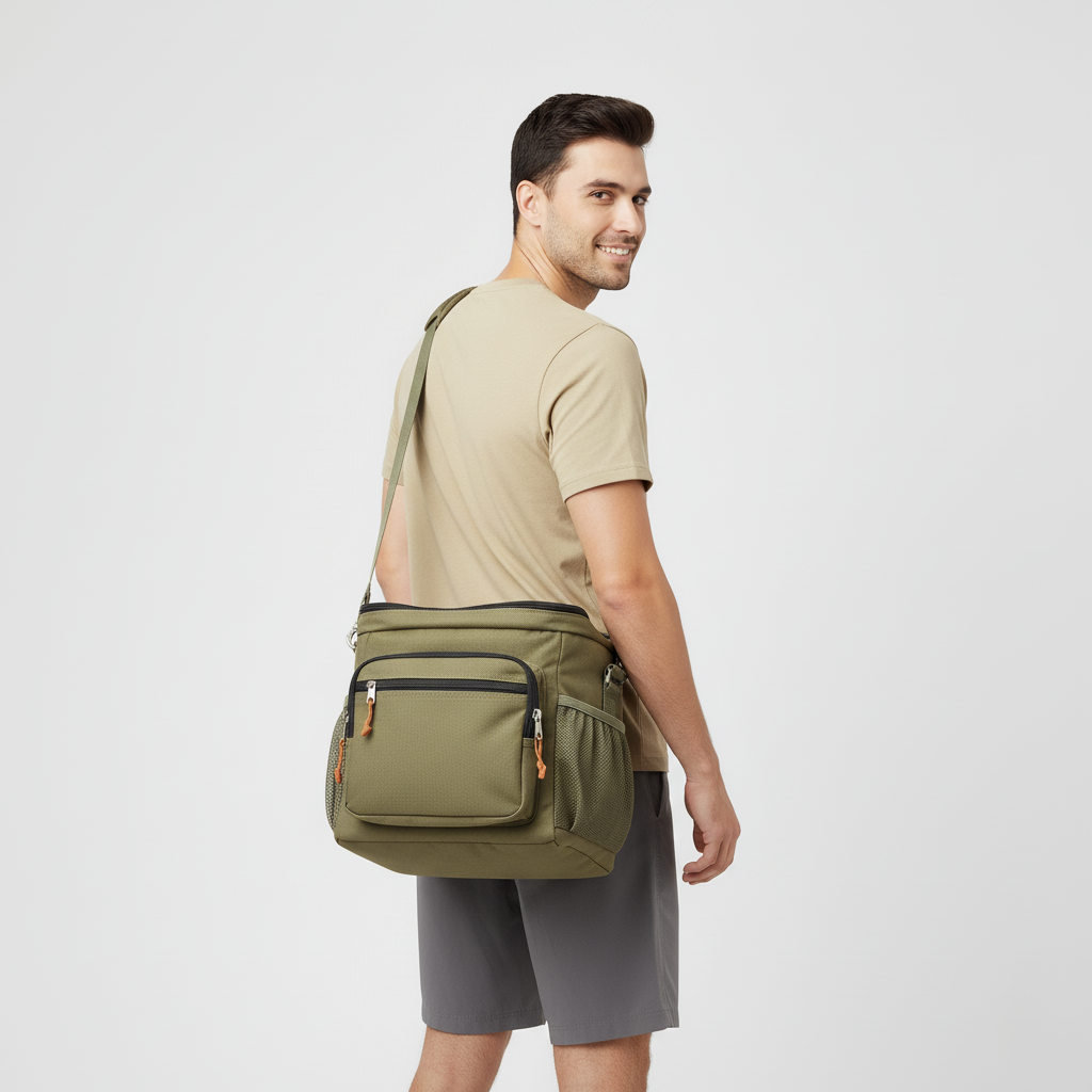 Insulated Cooler Bag with Three-Layer Thermal Lining and External Pockets