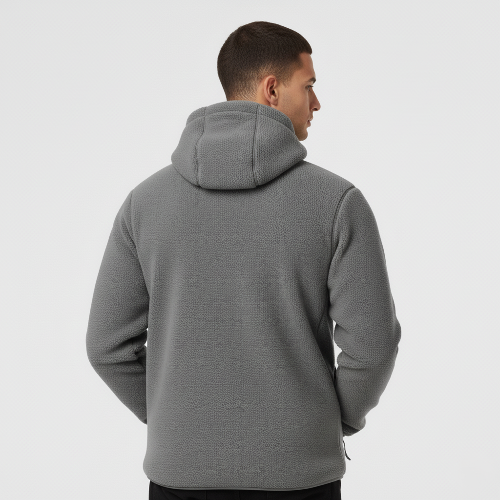 Men’s Fleece Hooded Jacket with Full Zip and Multiple Pockets