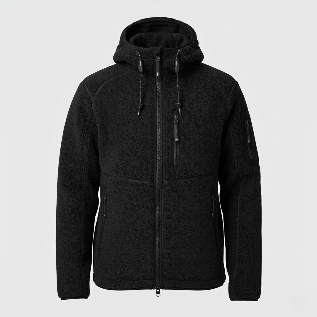 Men’s Fleece Hooded Jacket with Full Zip and Multiple Pockets