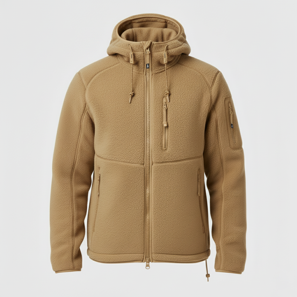 Men’s Fleece Hooded Jacket with Full Zip and Multiple Pockets