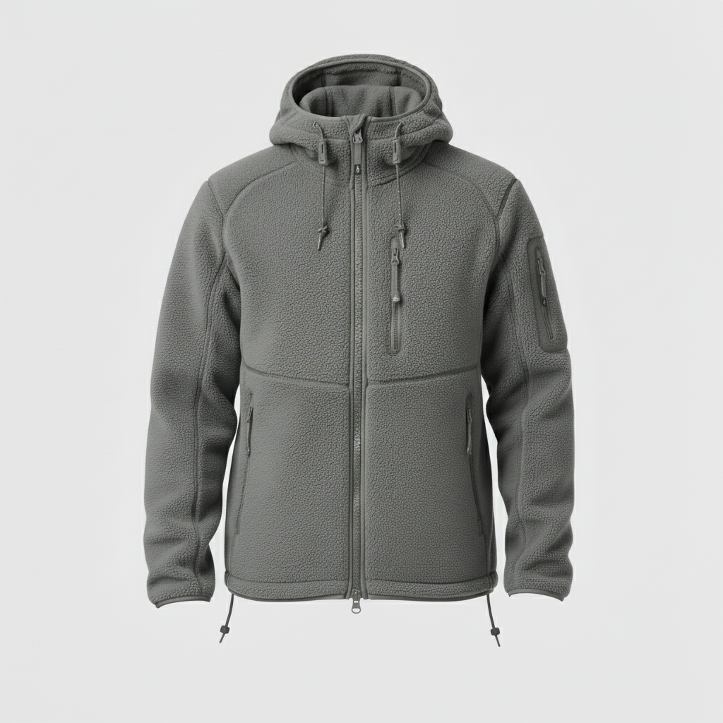 Men’s Fleece Hooded Jacket with Full Zip and Multiple Pockets