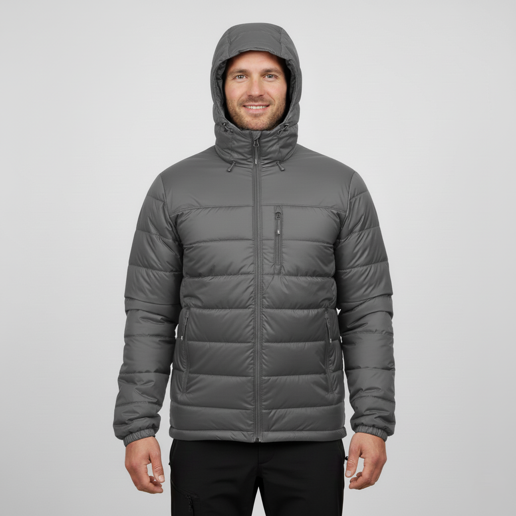 Men’s Puffer Jacket with Hood and Zip Pockets