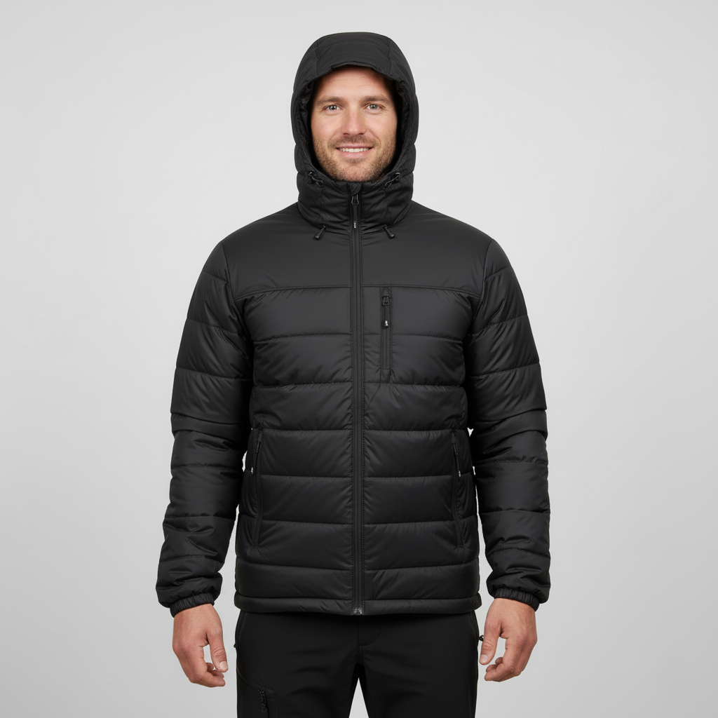 Men’s Puffer Jacket with Hood and Zip Pockets