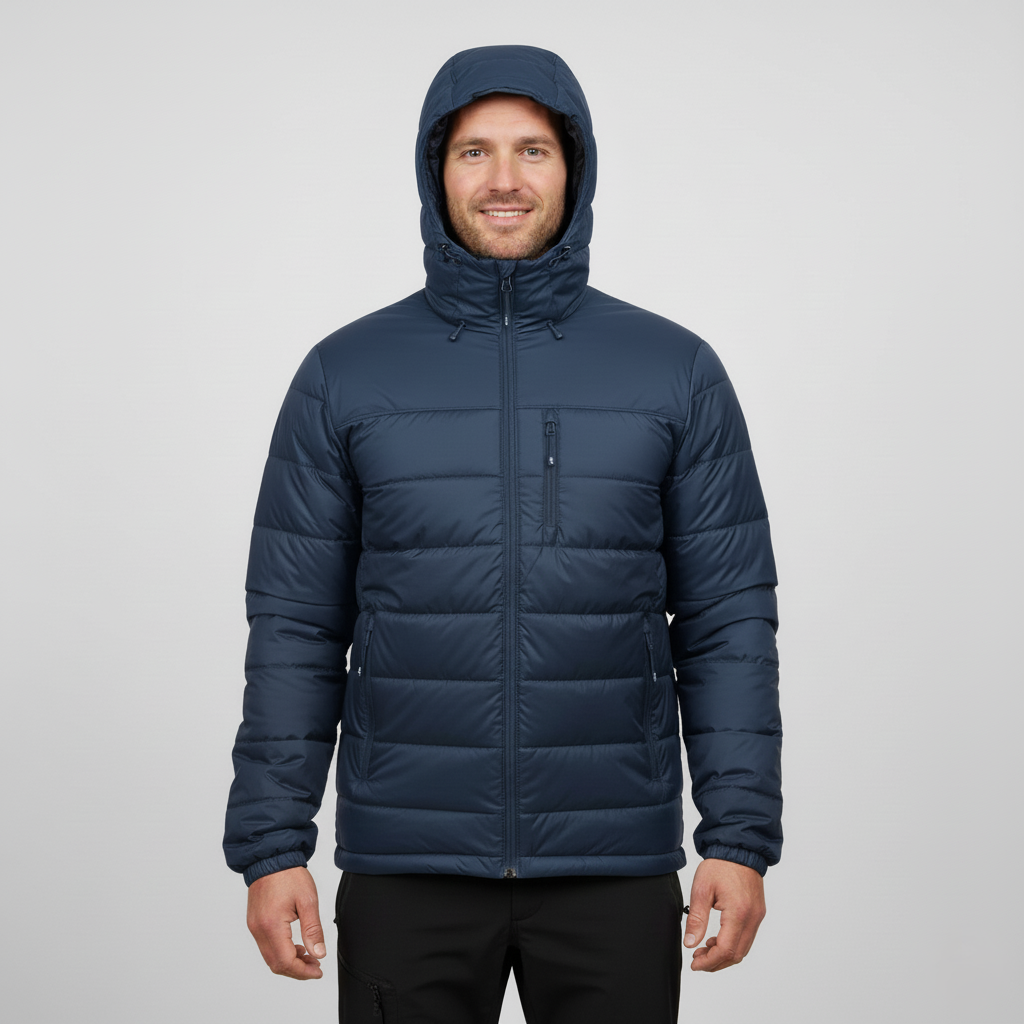 Men’s Puffer Jacket with Hood and Zip Pockets
