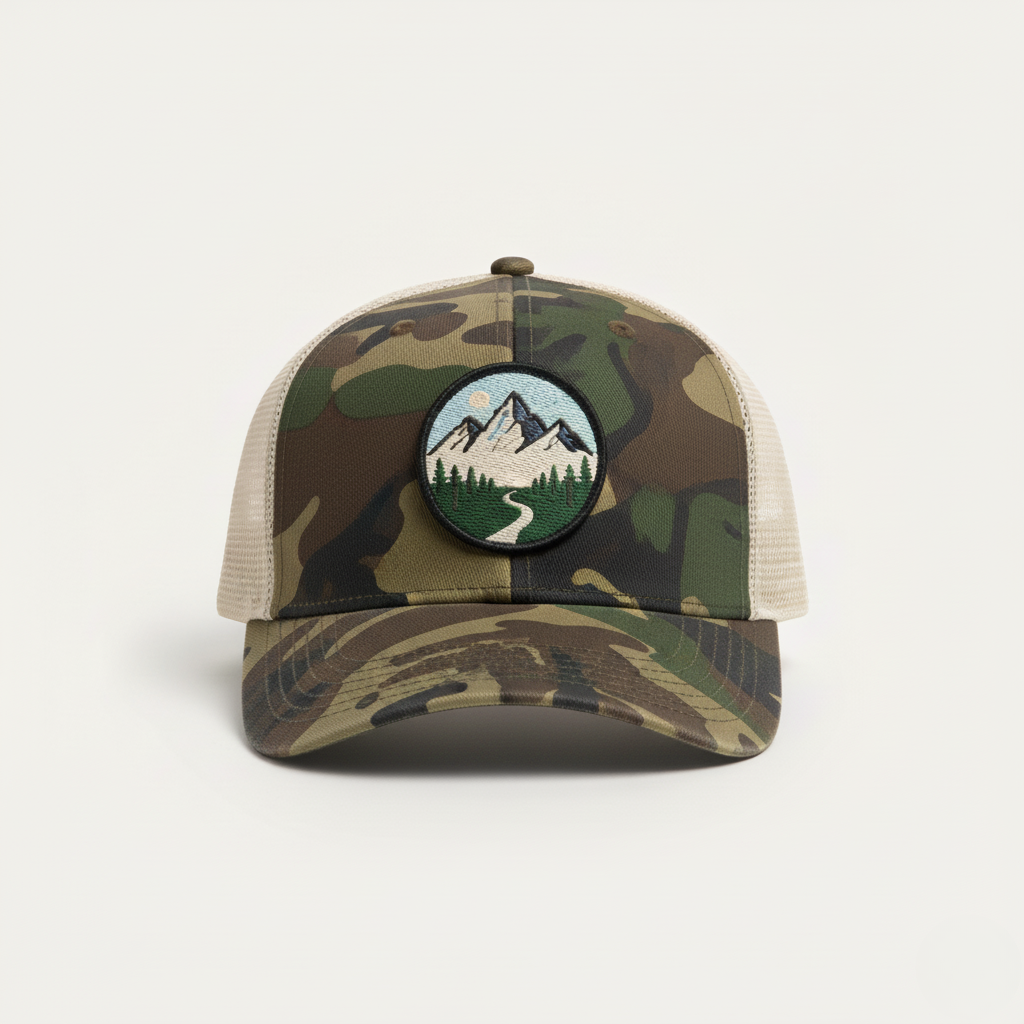 Adjustable Trucker Cap with Mesh Back and Embroidered Front Patch