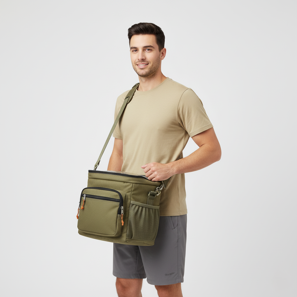 Insulated Cooler Bag with Three-Layer Thermal Lining and External Pockets