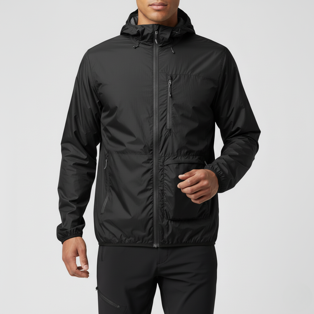 Men’s Lightweight Packable Windbreaker Jacket – Water-Resistant Polyester