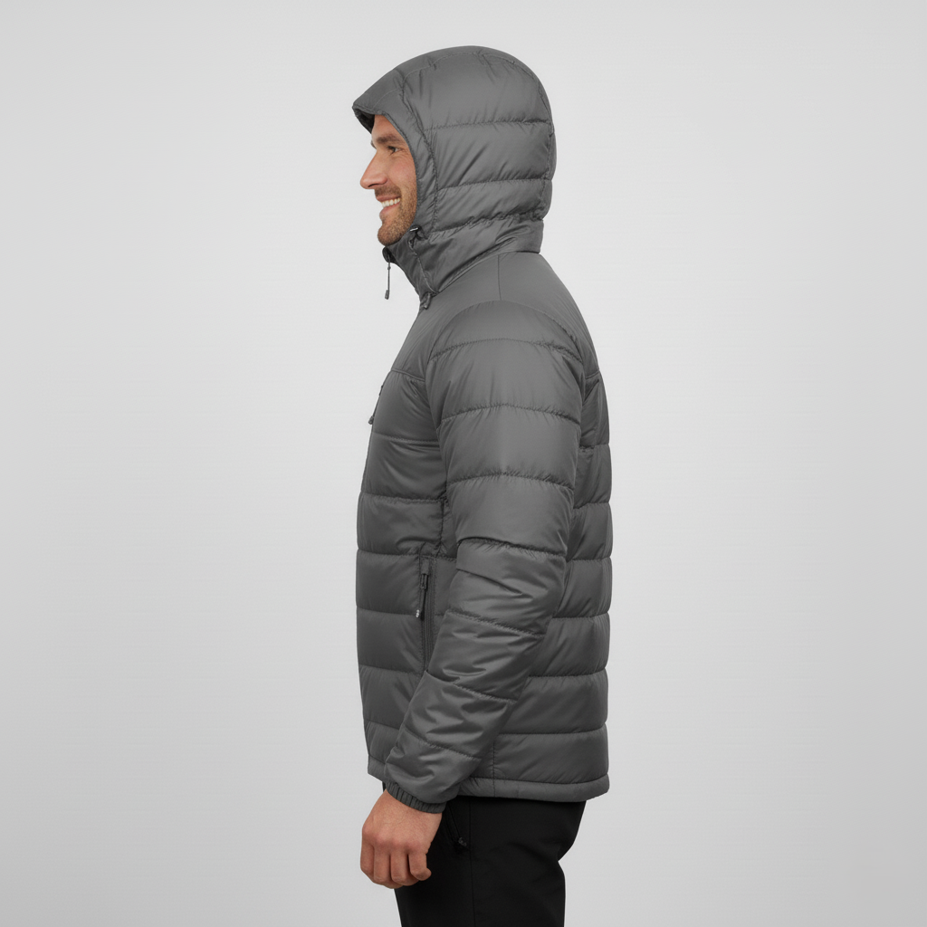 Men’s Puffer Jacket with Hood and Zip Pockets