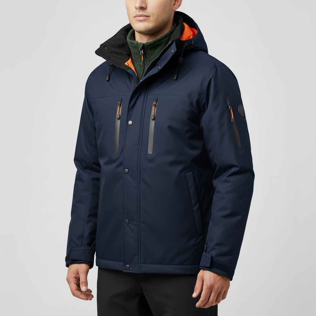 Men’s Thermal Windproof Waterproof Jacket with Removable Hood